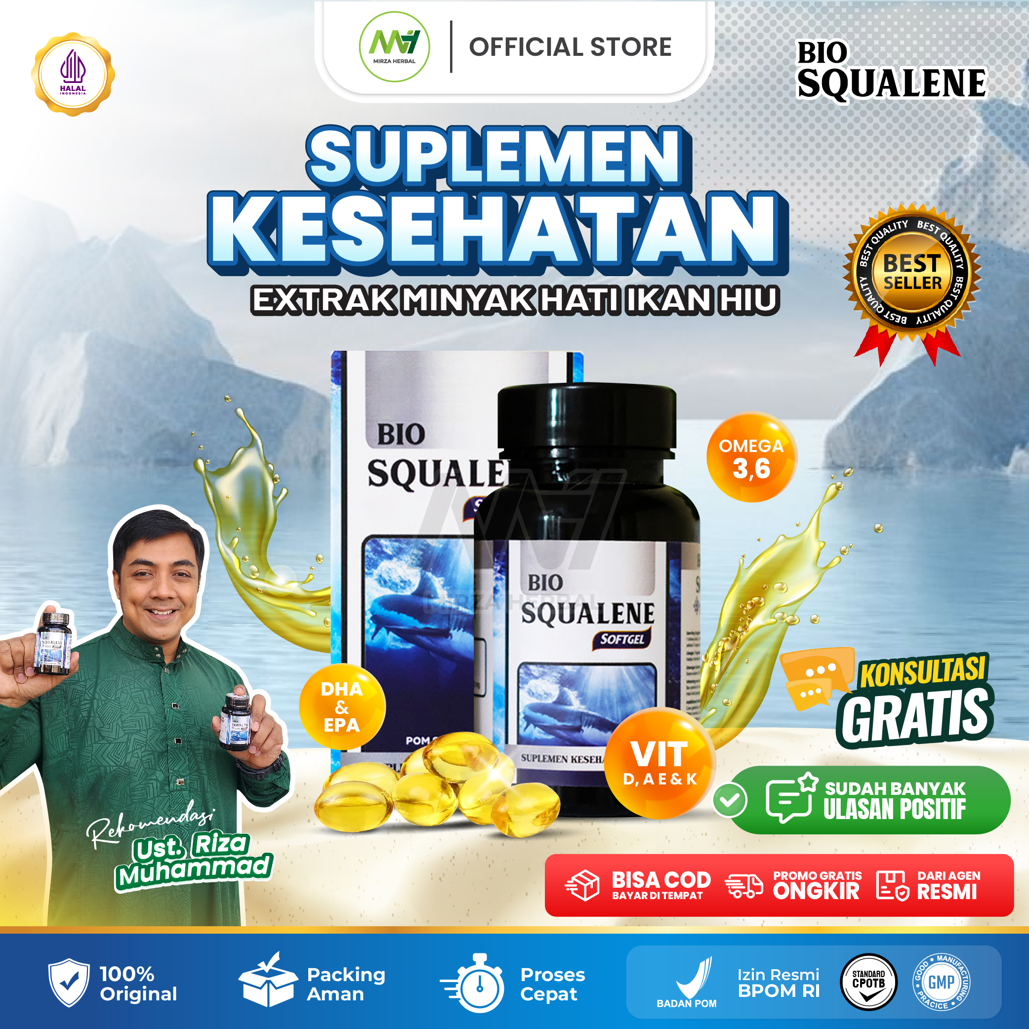Bio Squalene Softgel Dari Ekstrak Minyak Hati Ikan Hiu Suplemen  Pria Wanita